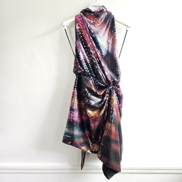 New The Attico Sequined Chiffon Halterneck Mini Dress 42 IT/ 4-6 US / Medium - Picture 14 of 17